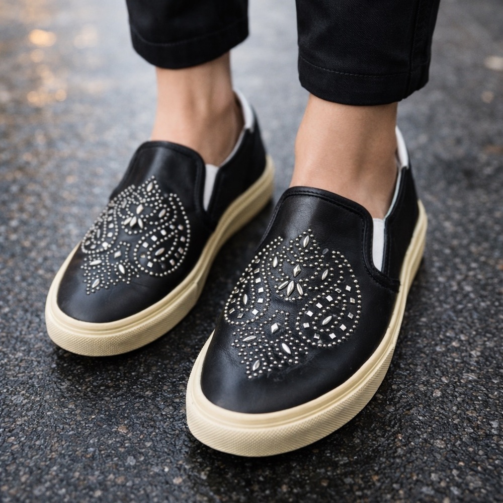 Saint Laurent Black Leather Studded Slip-Ons